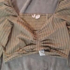 Levi's Plaid Print Crop Top with Statement Sleeves and Drawstring